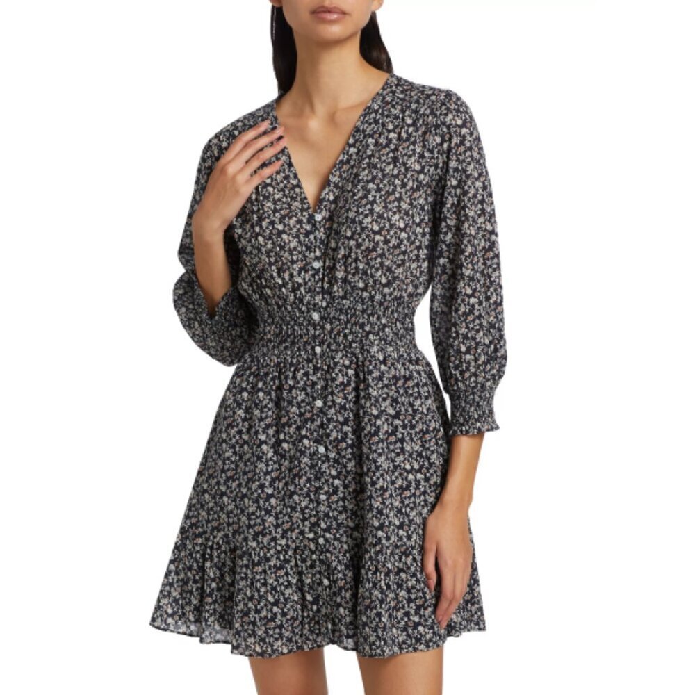Veronica Beard 'Katari' Floral-Print Cotton Mini Dress, Navy Multi